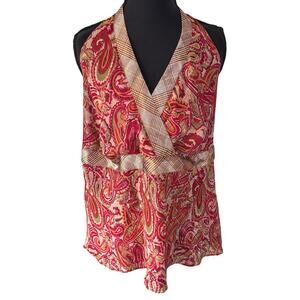 Vintage Y2K Halter Red Paisley Mallcore Cheetah Girls Metallic Babydoll Top